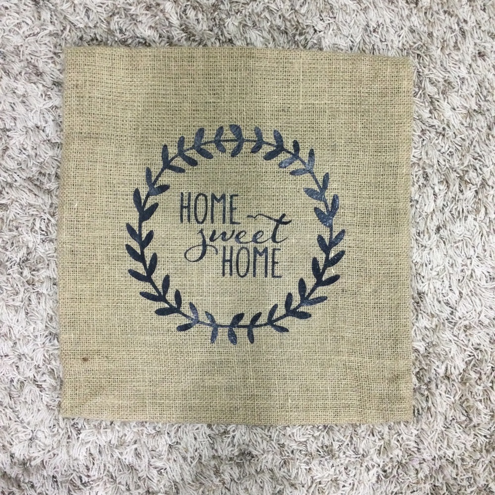 Burlap pillow cover 16x16 w/ vinyl lettering